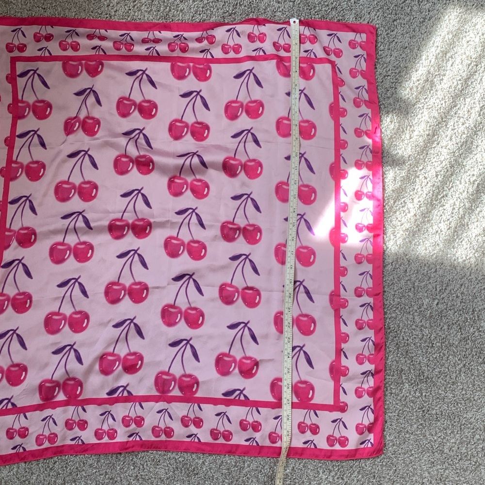 Urban Outfitters Pink Cherry Print Satin Scarf - Picture 5 of 6